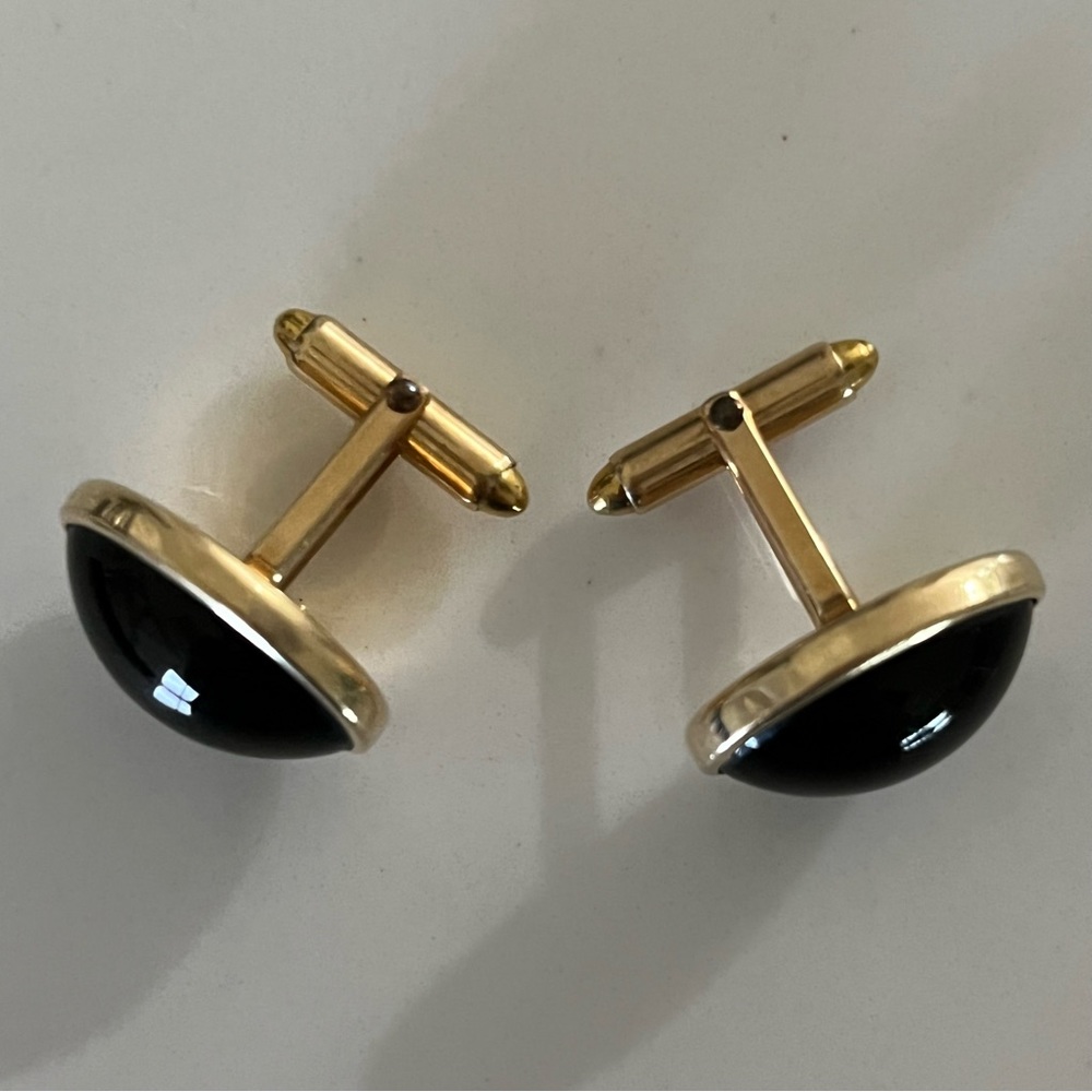 14KT R.G. ROLLED GOLD MCM Cufflinks Black Onyx Oval Cabochon Jewele Kreisler - Picture 3 of 8